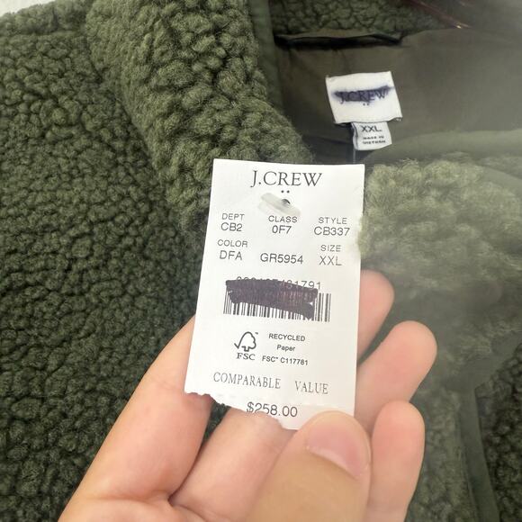 NWT J.Crew Mixed Media Sherpa Coat Jacket in Distressed Fatigue Olive Green XXL - Picture 7 of 9
